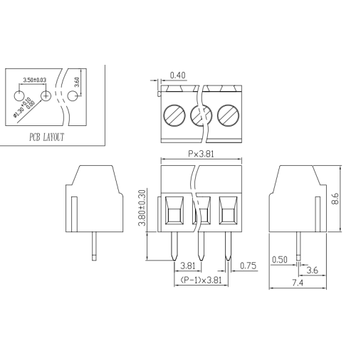 3,81 mm Pitch Schrauben -PCB -Anschlussblock 2p3P können gespleißt werden